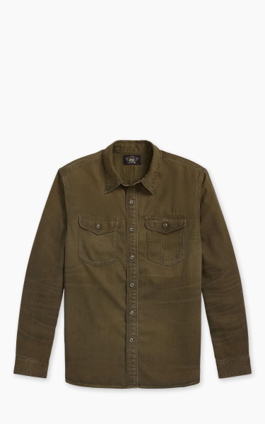 RRL Garment-Dyed Herringbone Twill Workshirt Dark Olive