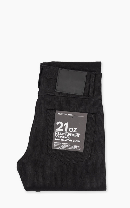 The Unbranded Brand UB342 Straight Fit Heavyweight Solid Black Selvedge 21oz