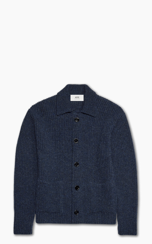 AMI Paris Ribbed Cardigan Night Blue