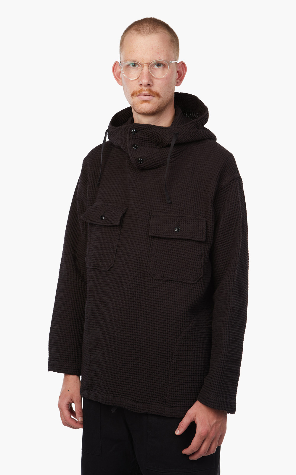 Engineered Garments Cagoule Shirt Black Cotton Waffle | Cultizm