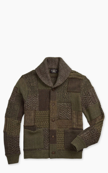 RRL Patchwork Shawl Collar Cardigan Olive Multi