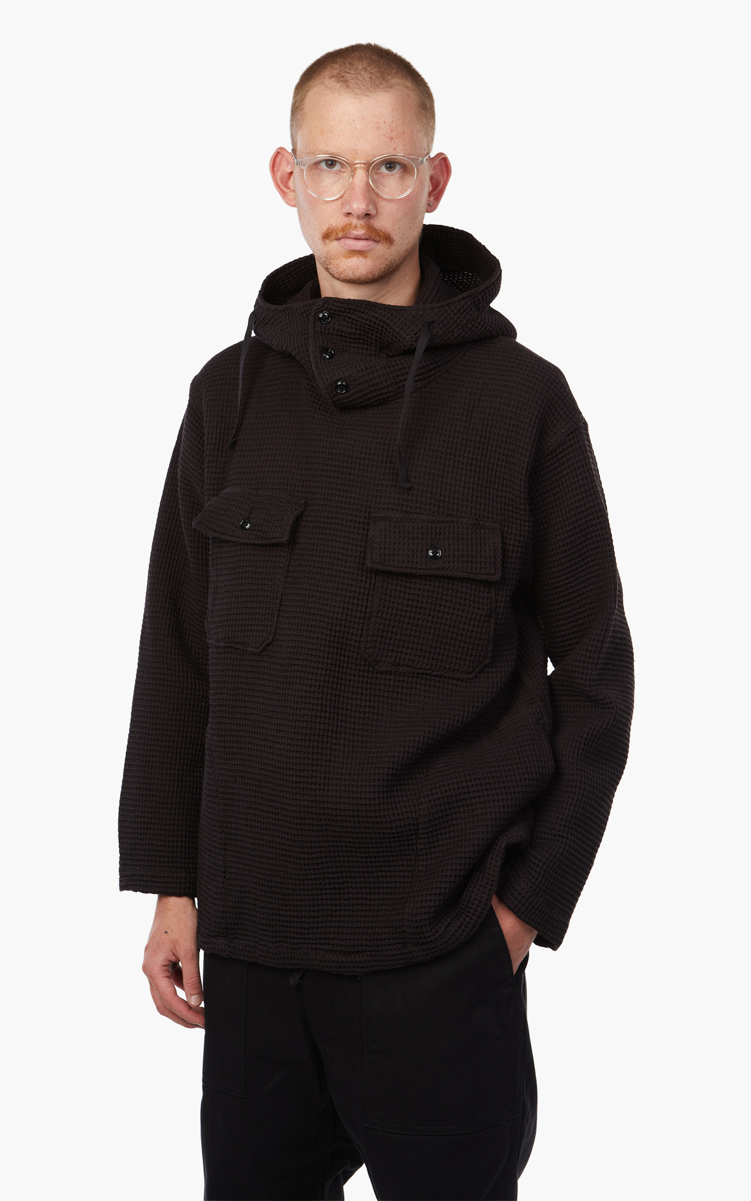Engineered Garments Cagoule Shirt Black Cotton Waffle | Cultizm