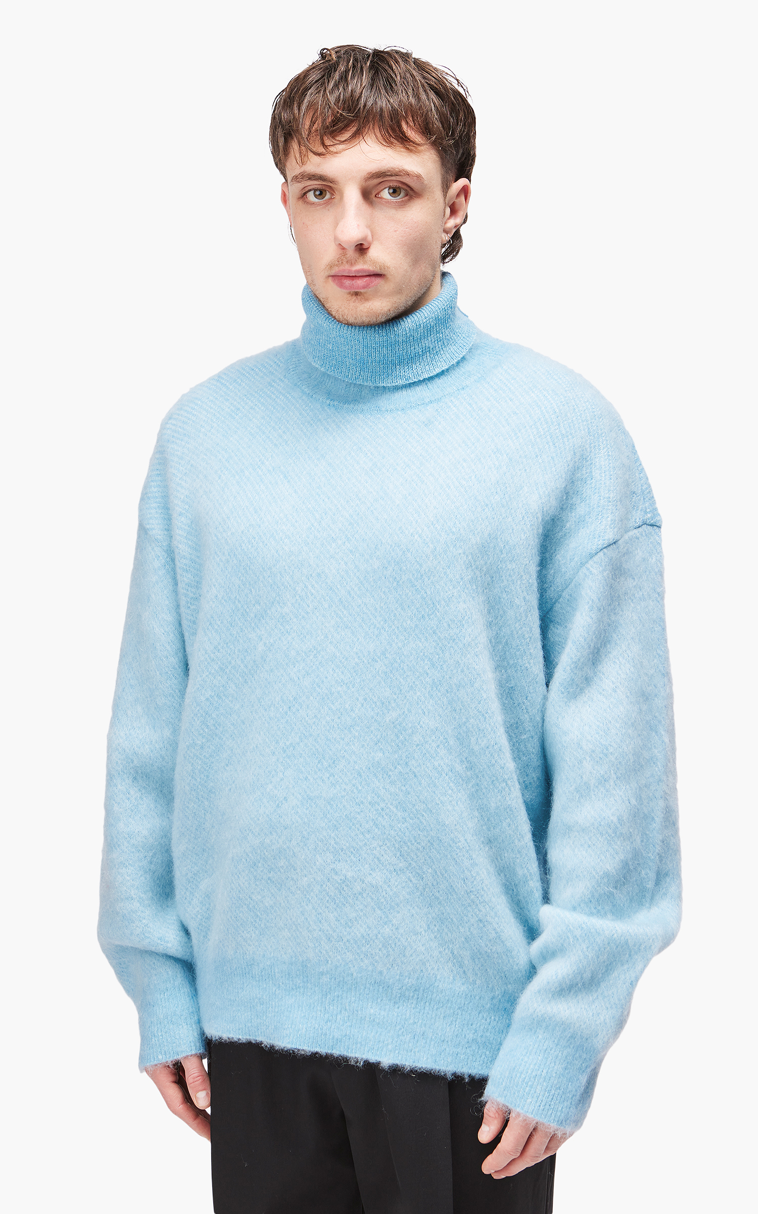 stein Jacquard Mohair Loose High Neck Knit Longsleeve Sax | Cultizm