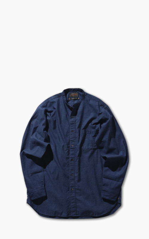 Beams Plus Classic Fit Chambray Band Collar Shirt Indigo