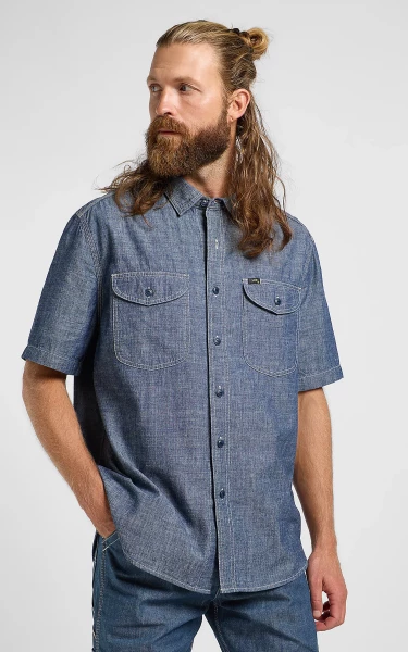 Lee 101 101 Short Sleeve Worker Shirt Rinse Chambray Blue