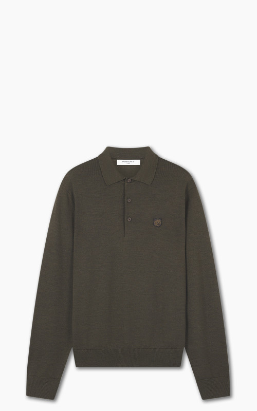 Maison Kitsuné Bold Fox Head Patch Polo Jumper Khaki | Cultizm