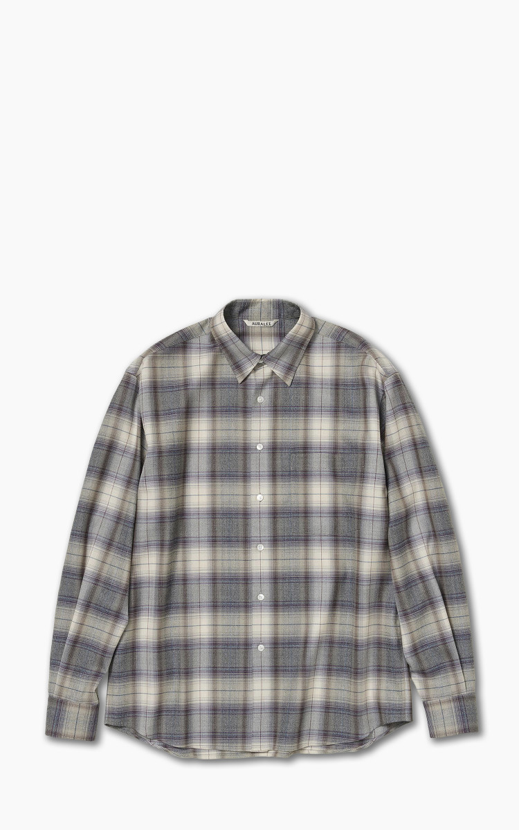 Auralee Super Light Wool Check Shirt Gray Check | Cultizm