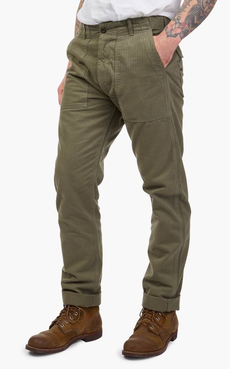 Tellason Fatigue Pant Tapered Herringbone Olive | Cultizm