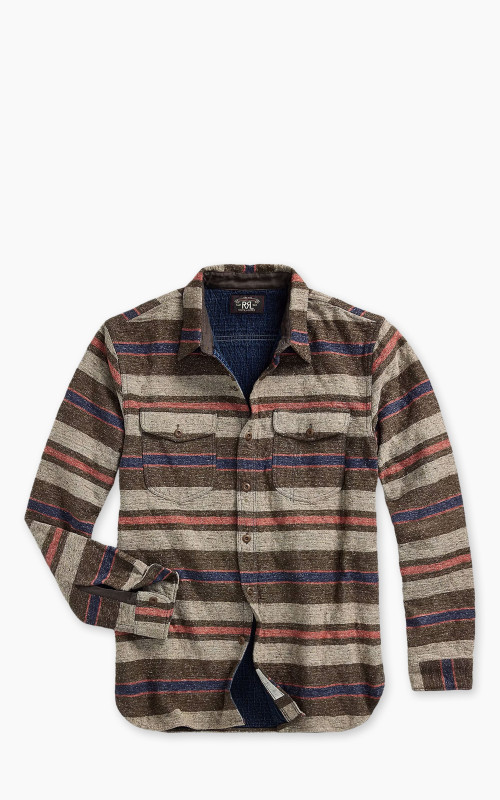 RRL Preston Striped Double Cloth Workshirt Brown Multi