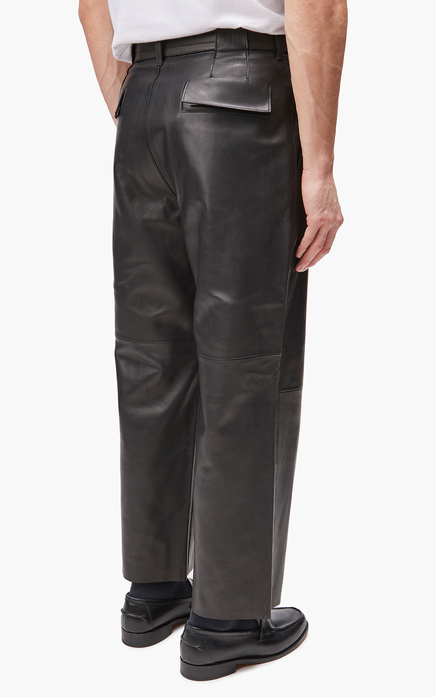 Yoke Belted Leather 2 Tuck Trousers Black | Cultizm