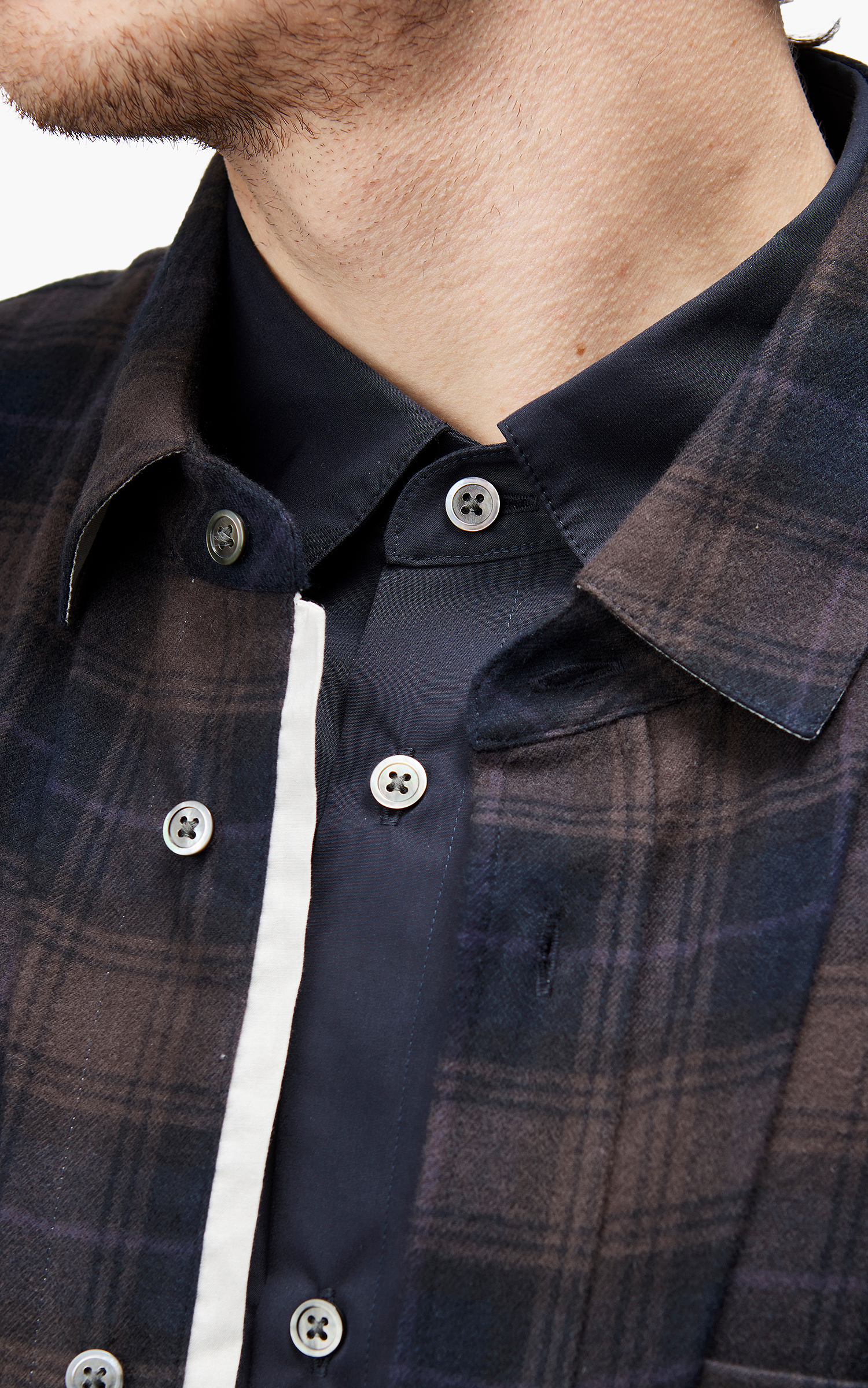 stein Oversized Layered Flannel Shirt Dark Navy Check | Cultizm