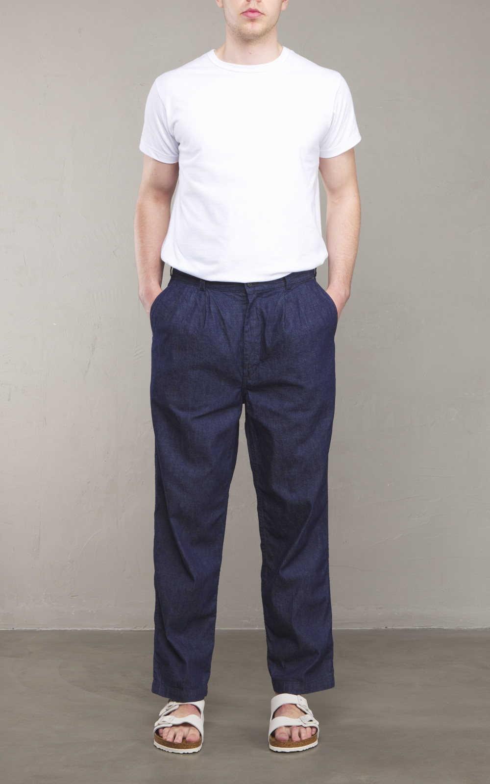 OrSlow Two Tuck Denim Wide Trousers Indigo | Cultizm