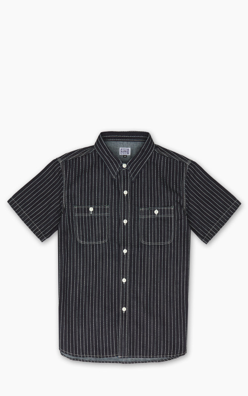 The Flat Head FN-SDK-702S Short Sleeve Denim Wabash Work Shirt Blue 10oz