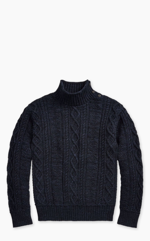 RRL Cable Mock Neck Pullover Dark Navy Heather