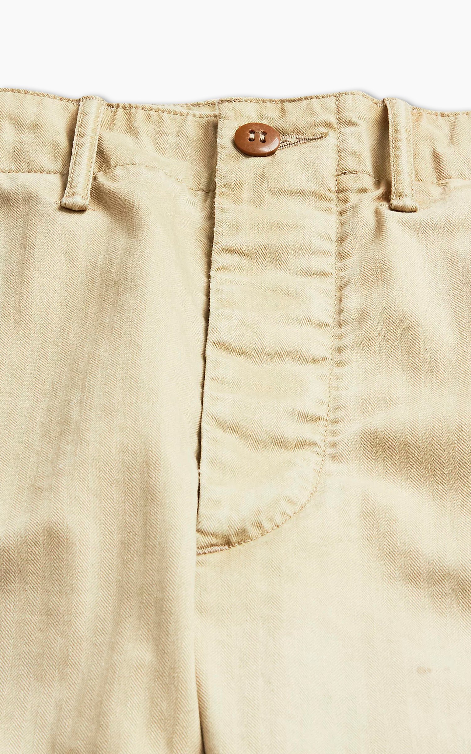RRL Officer's Trouser Distressed Herringbone Vintage Khaki | Cultizm