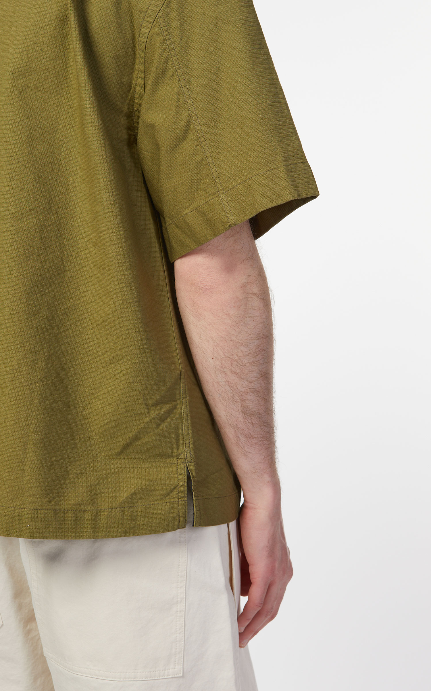 Margaret Howell MHL. S/S Worker Shirt Textured Cotton Khaki | Cultizm