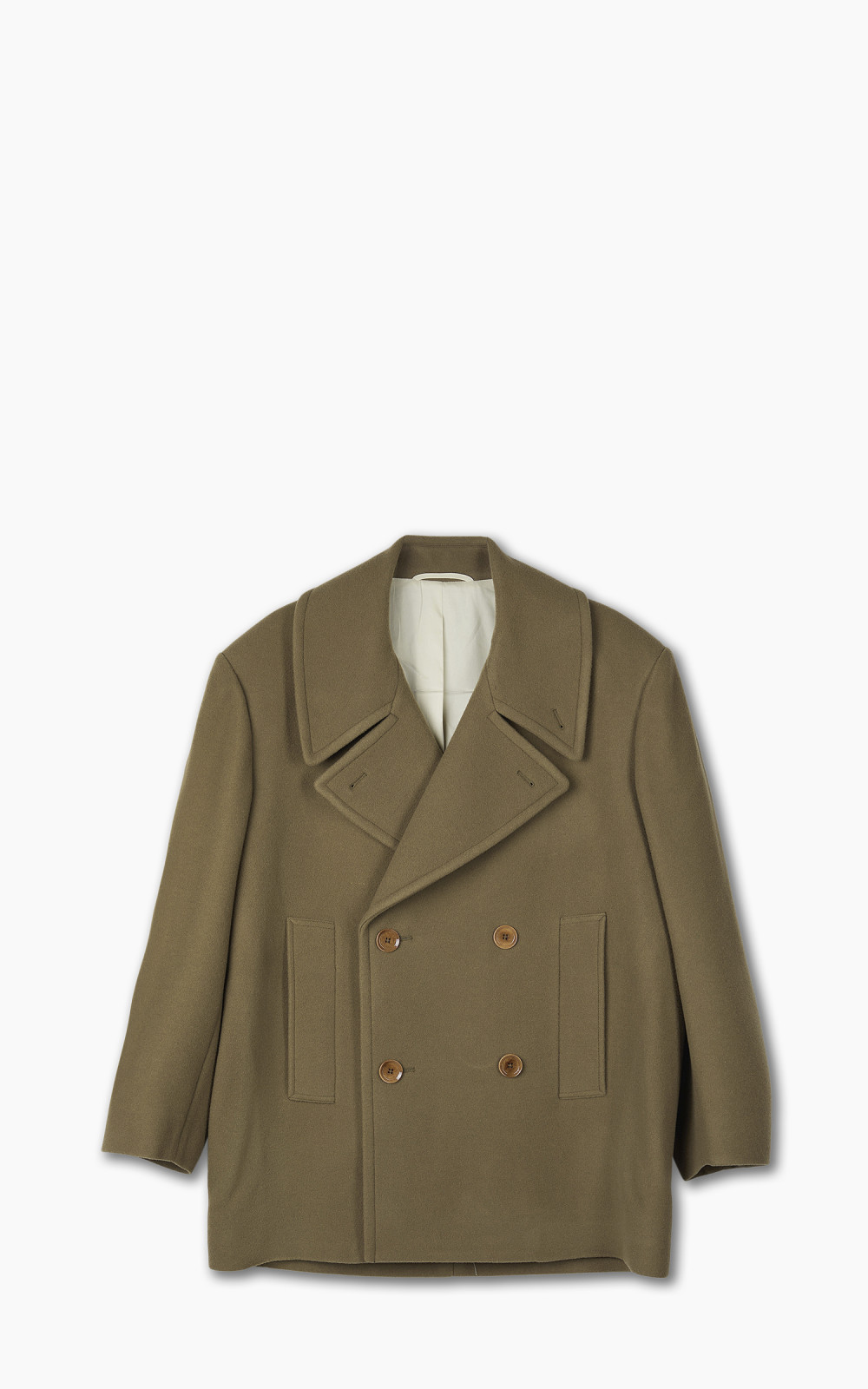 Lemaire Maxi Pea Coat Wool Capers Khaki | Cultizm