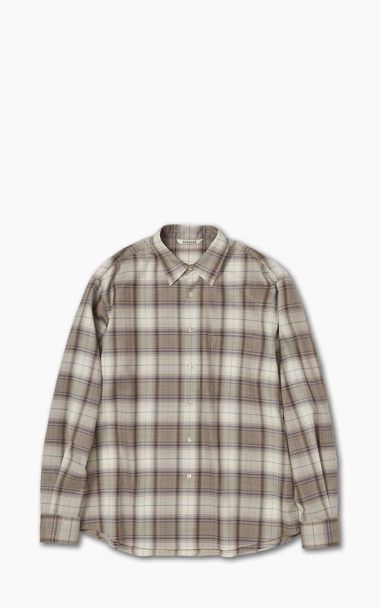 Auralee Super Light Wool Check Shirt Light Brown Check | Cultizm