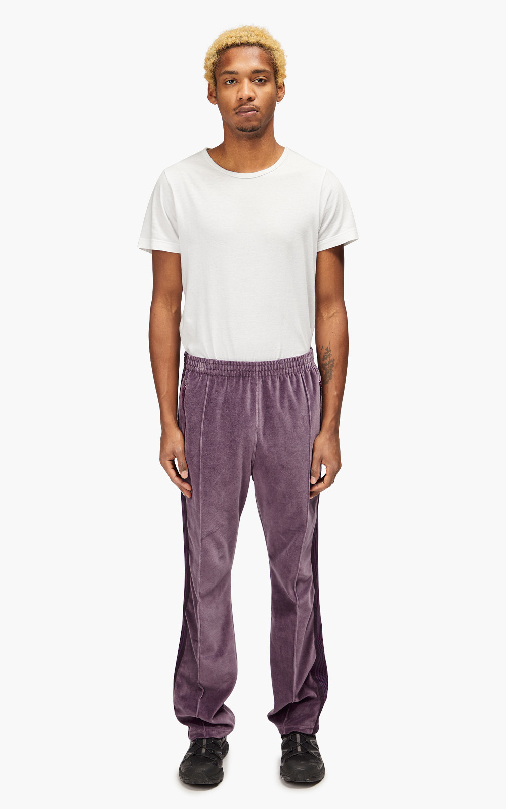 Needles Narrow Track Pant C/Pe Velour Purple | Cultizm