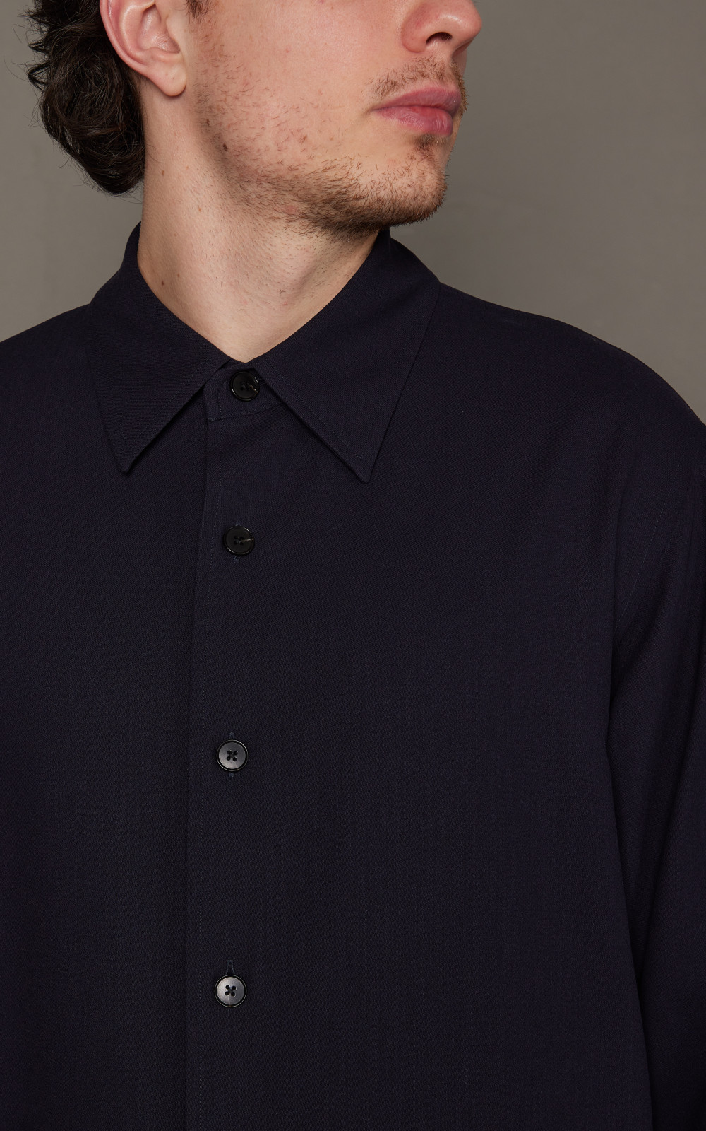 Auralee Hard Twist Wool Dobby Shirt Dark Navy | Cultizm