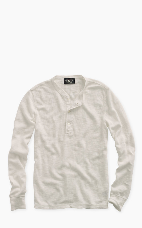 RRL Waffle-Knit L/S Henley Shirt Paper White