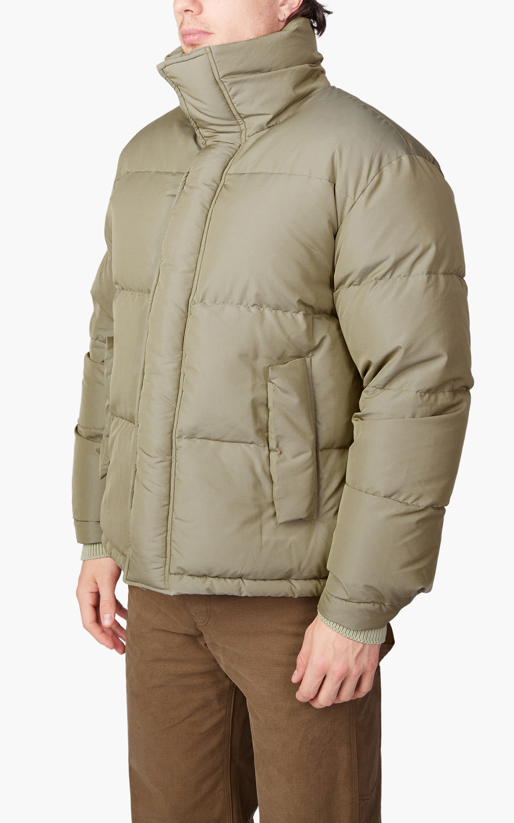 Auralee Finx Poly Chambray Down Coat Olive Khaki | Cultizm