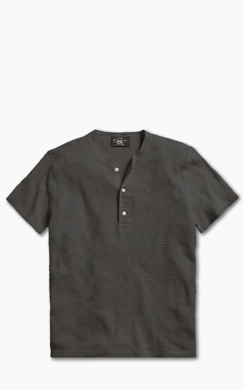 RRL Waffle-Knit Henley Shirt Faded Black Canvas