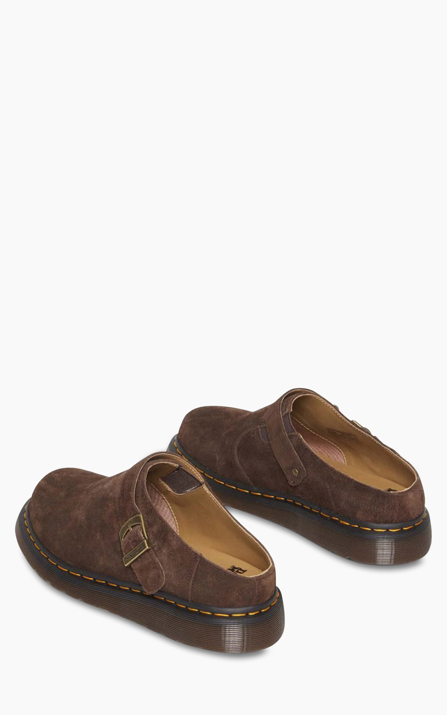 Dr. Martens Isham Buckle Mule Desert Oasis Suede Dark Brown | Cultizm