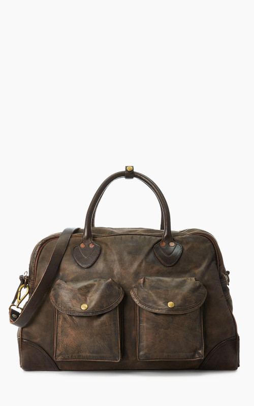 RRL Burlington Duffel Leather Bag Black Over Brown